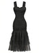 1930s Solid Mesh Patchwork Ruched Bodycon Dress - vintage dress, retro fashion