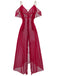 1930s Solid Mesh Ruffle Cold-Shoulder Slit Nightdress - vintage dress, retro fashion