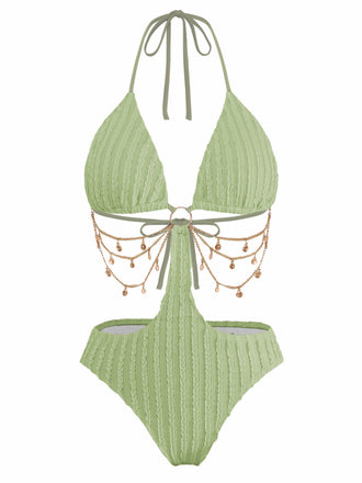 1930s Solid Metal Chain Cutout Swimsuit - vintage swimwear, retro swimsuit, pin-up style for vintage lovers