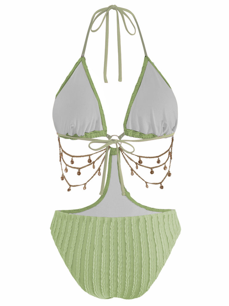 1930s Solid Metal Chain Cutout Swimsuit: beautiful vintage swimwear, retro swimsuit, pin-up style with timeless appeal