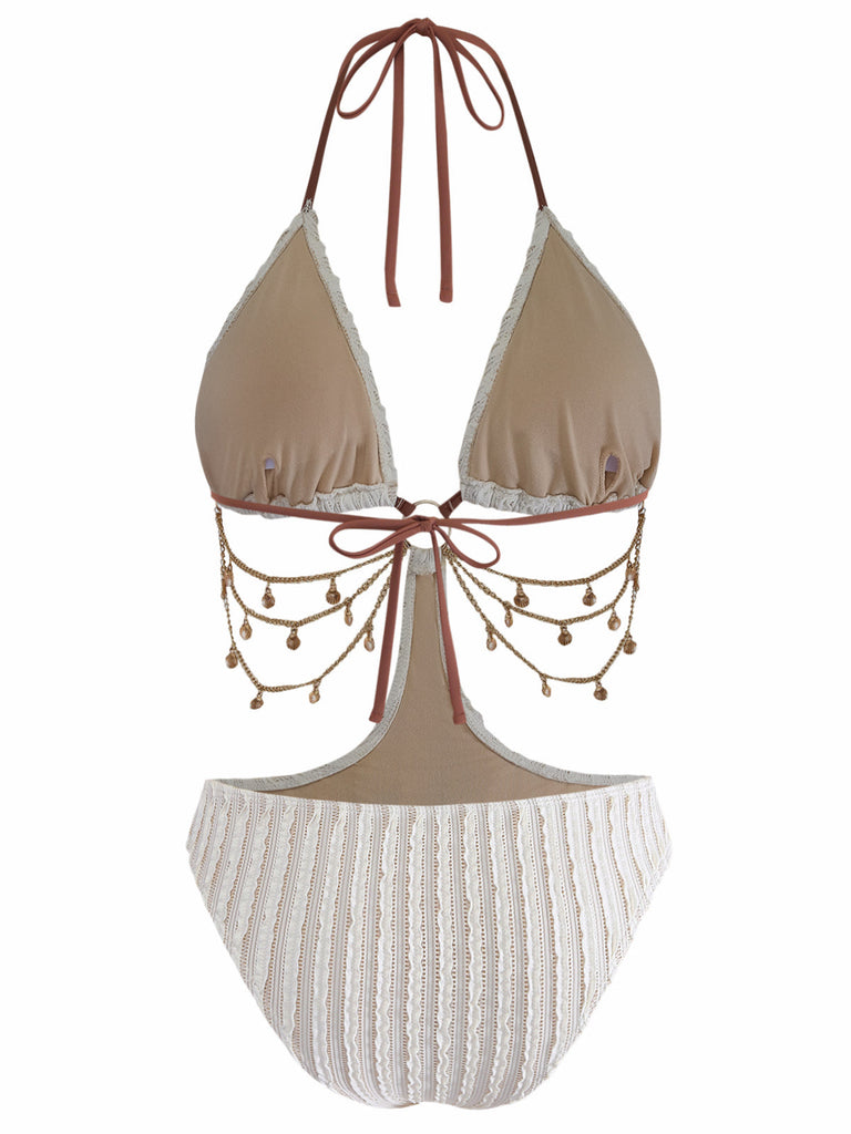 1930s Solid Metal Chain Cutout Swimsuit - vintage swimwear, retro swimsuit, pin-up style for vintage lovers