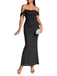 1930s Solid Off-Shoulder Bodycon Maxi Dress - vintage dress, retro fashion