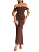 1930s Solid Off-Shoulder Bodycon Maxi Dress - vintage dress, retro fashion