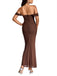 1930s Solid Off-Shoulder Bodycon Maxi Dress - vintage dress, retro fashion