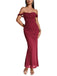 1930s Solid Off-Shoulder Bodycon Maxi Dress - vintage dress, retro fashion