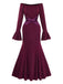 1930s Solid Off-Shoulder Pleated Bell Sleeve Dress - vintage dress, retro fashion
