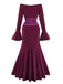 1930s Solid Off-Shoulder Pleated Bell Sleeve Dress - vintage dress, retro fashion