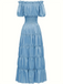 1930s Solid Off-Shoulder Smocked Puff Sleeves Dress: where 1930s romance meets her modern spirit