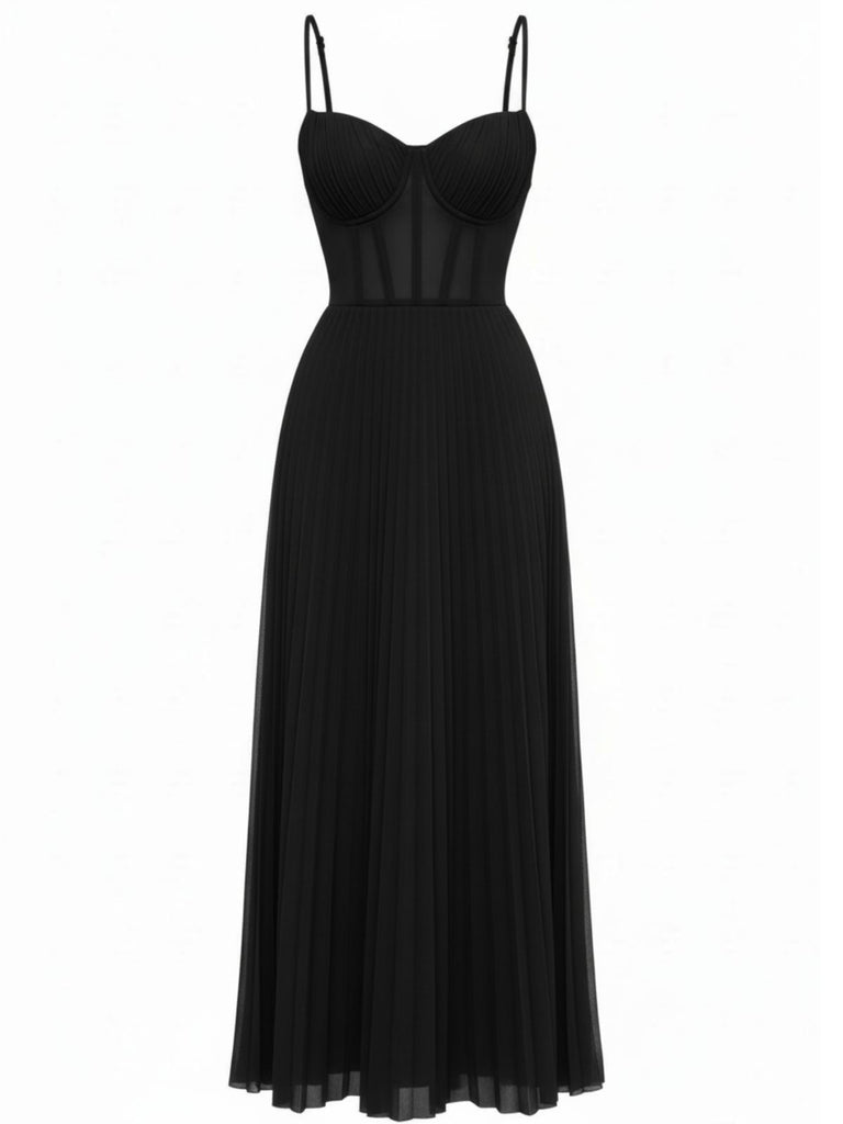 1930s Solid Pleated Strappy Evening Dress - vintage dress, retro fashion