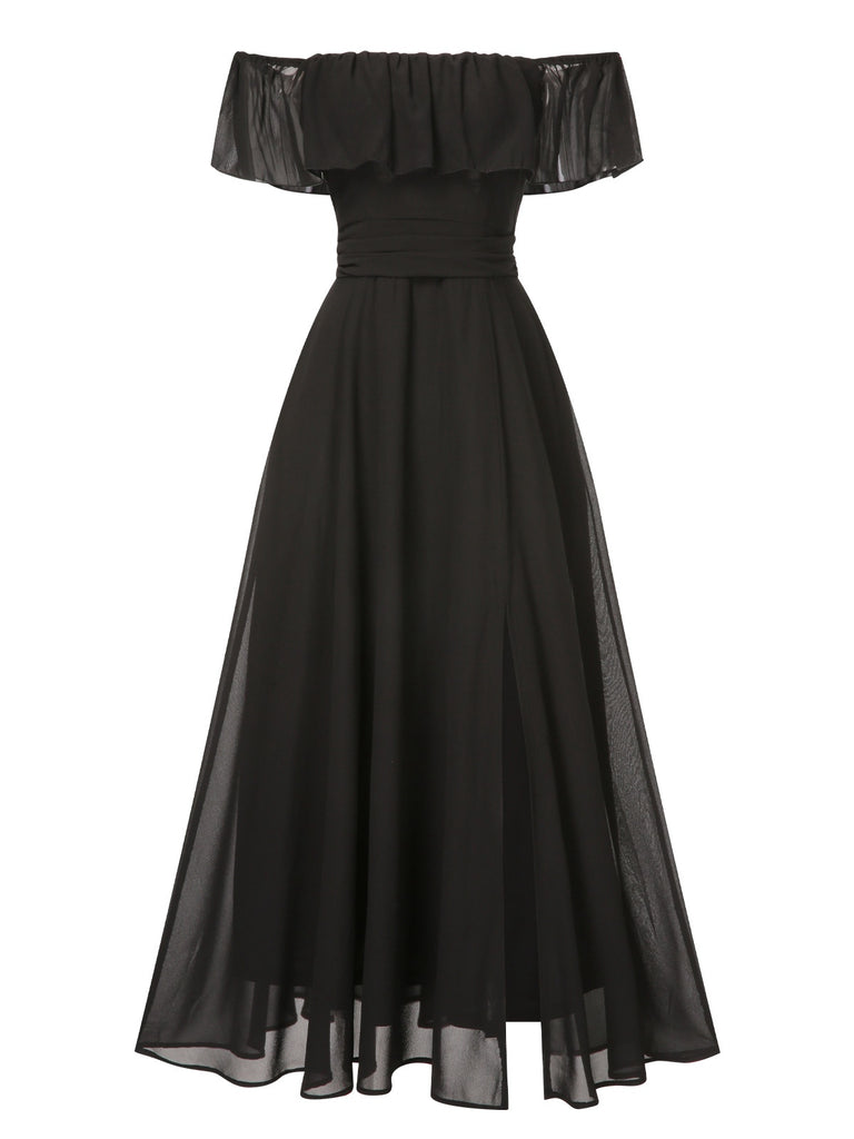 1930s Solid Roll Collar Off Shoulder Slit Dress, vintage dress, retro fashion - perfect for women who love vintage and retro fashion
