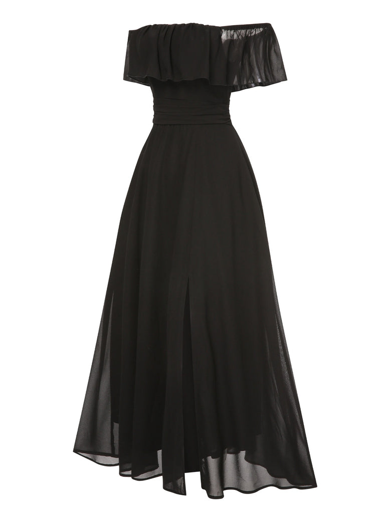 1930s Solid Roll Collar Off Shoulder Slit Dress, vintage dress, retro fashion - perfect for women who love vintage and retro fashion