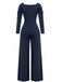 1930s Solid Ruched V-Neck Belted Jumpsuit - vintage jumpsuit, retro fashion