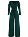 1930s Solid Ruched V-Neck Belted Jumpsuit - vintage jumpsuit, retro fashion