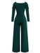 1930s Solid Ruched V-Neck Belted Jumpsuit - vintage jumpsuit, retro fashion