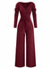 1930s Solid Ruched V-Neck Belted Jumpsuit - vintage jumpsuit, retro fashion