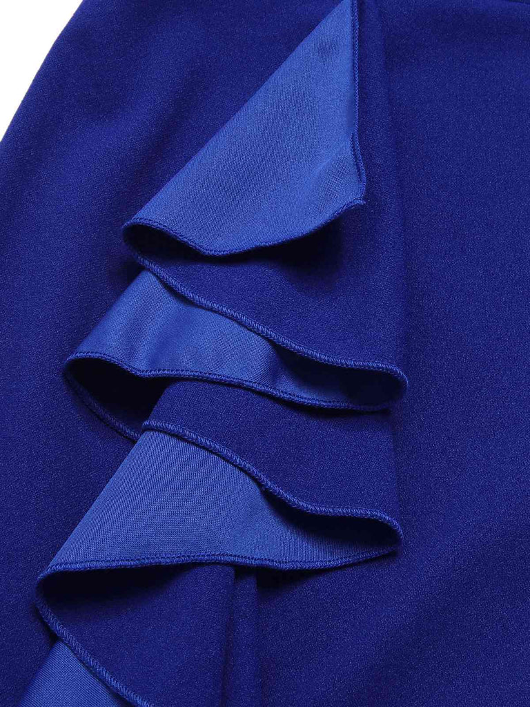 1930s Solid Ruffle One-Shoulder Slit Dress, vintage dress, retro fashion - perfect for women who love vintage and retro fashion