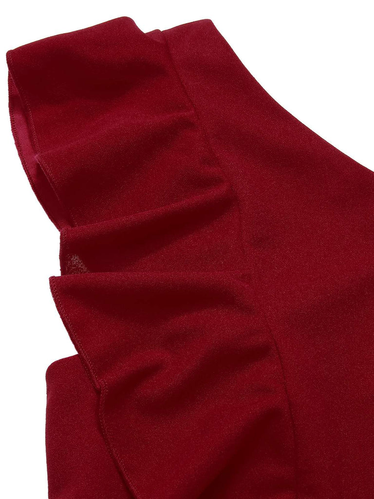 1930s Solid Ruffle One-Shoulder Slit Dress, vintage dress, retro fashion - perfect for women who love vintage and retro fashion