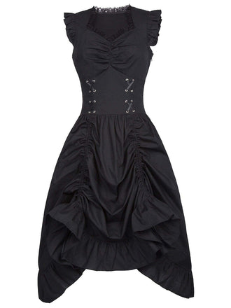 She slips into this 1930s Solid Ruffles Square Neck Steampunk Dress and suddenly it's a 1930s daydream