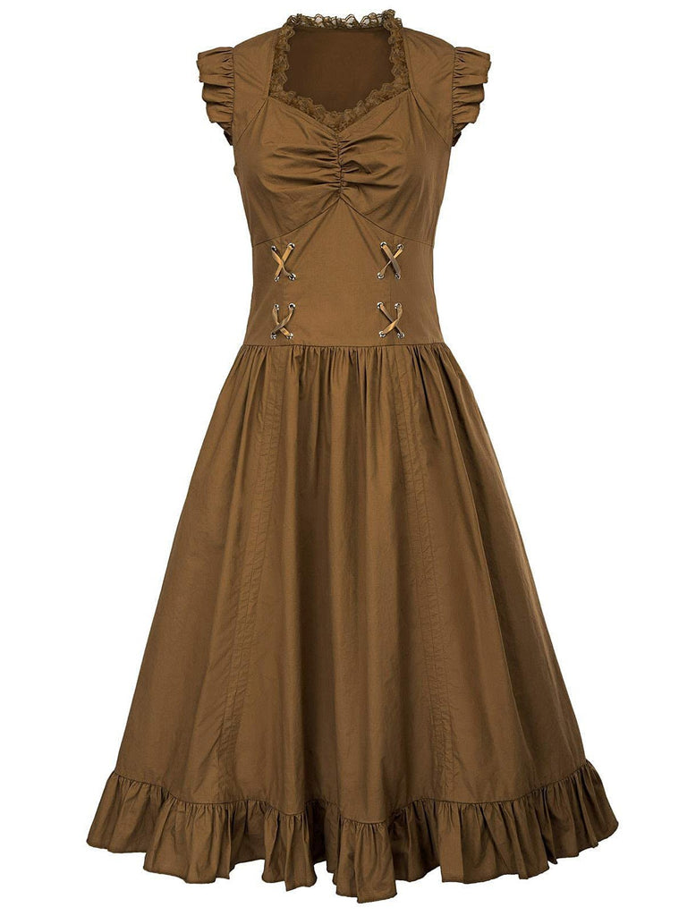 1930s Solid Ruffles Square Neck Steampunk Dress — a 1930s silhouette that turns sidewalks into runways