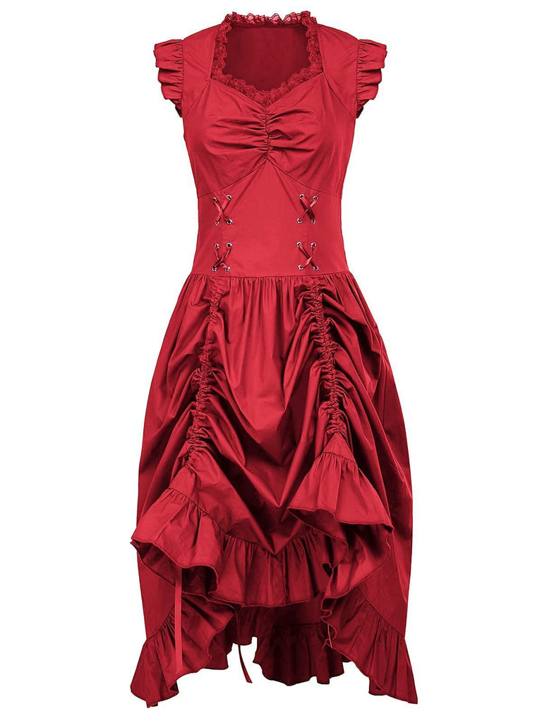 1930s Solid Ruffles Square Neck Steampunk Dress: where 1930s romance meets her modern spirit