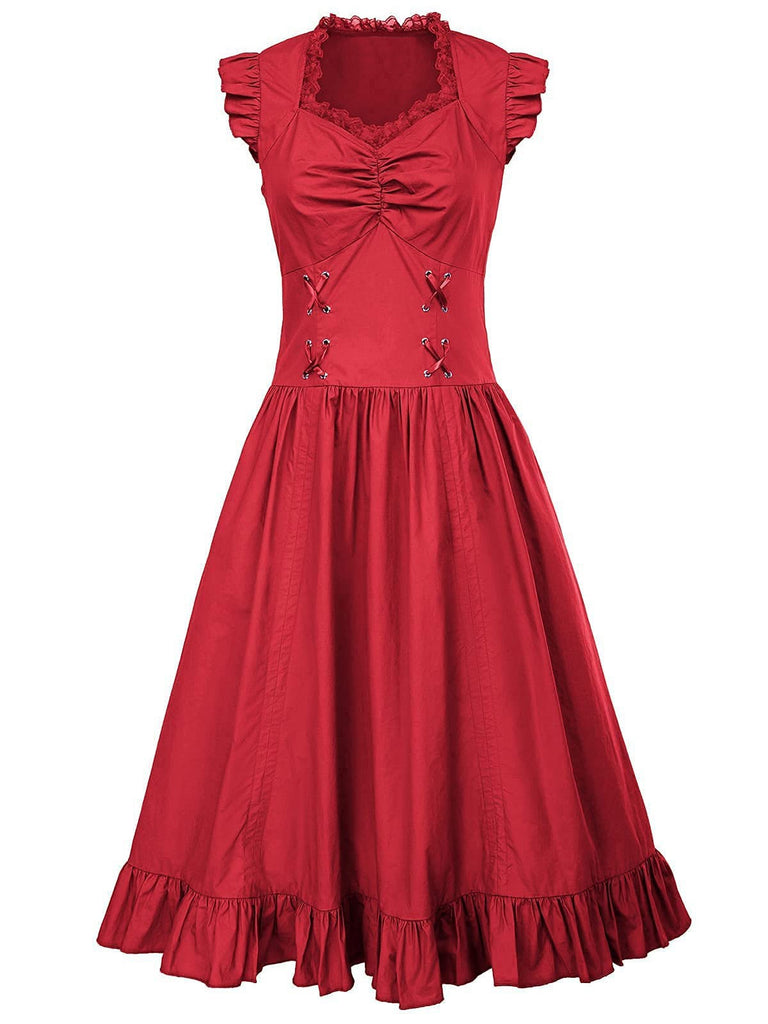 This 1930s Solid Ruffles Square Neck Steampunk Dress wraps her in 1930s elegance, one twirl at a time