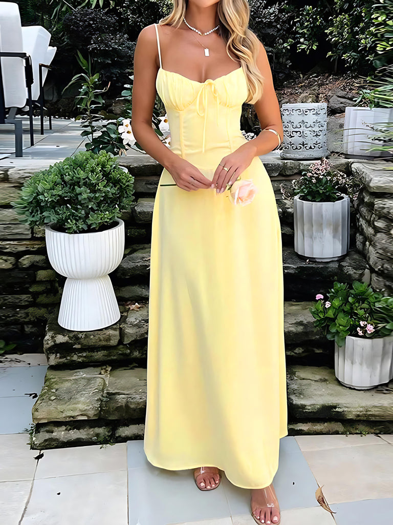 1930s Solid Spaghetti Strap Lace-Up Maxi Dress - vintage dress, retro fashion