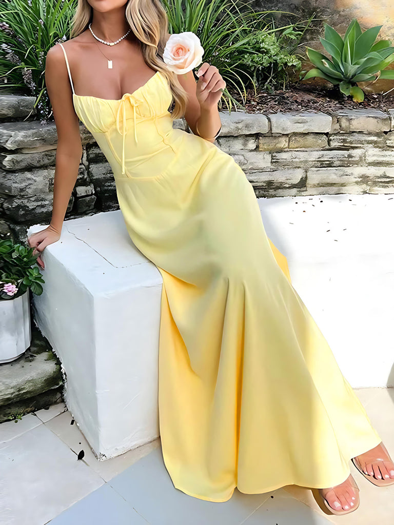 1930s Solid Spaghetti Strap Lace-Up Maxi Dress - vintage dress, retro fashion