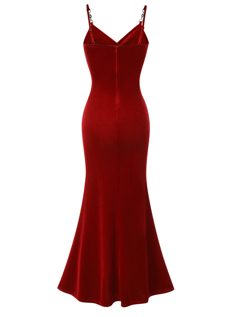 1930s Solid Spaghetti Straps Velvet Pleated Dress, vintage dress, retro fashion - perfect for women who love vintage and retro fashion