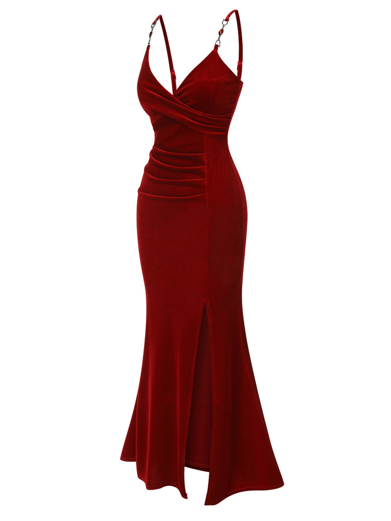 1930s Solid Spaghetti Straps Velvet Pleated Dress, vintage dress, retro fashion - perfect for women who love vintage and retro fashion