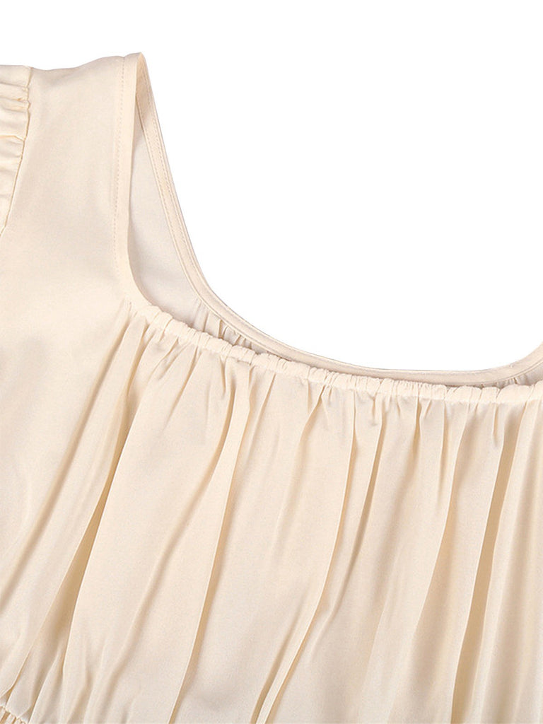 1930s Solid Square Neck Puff Sleeves Dress — a 1930s silhouette that turns sidewalks into runways