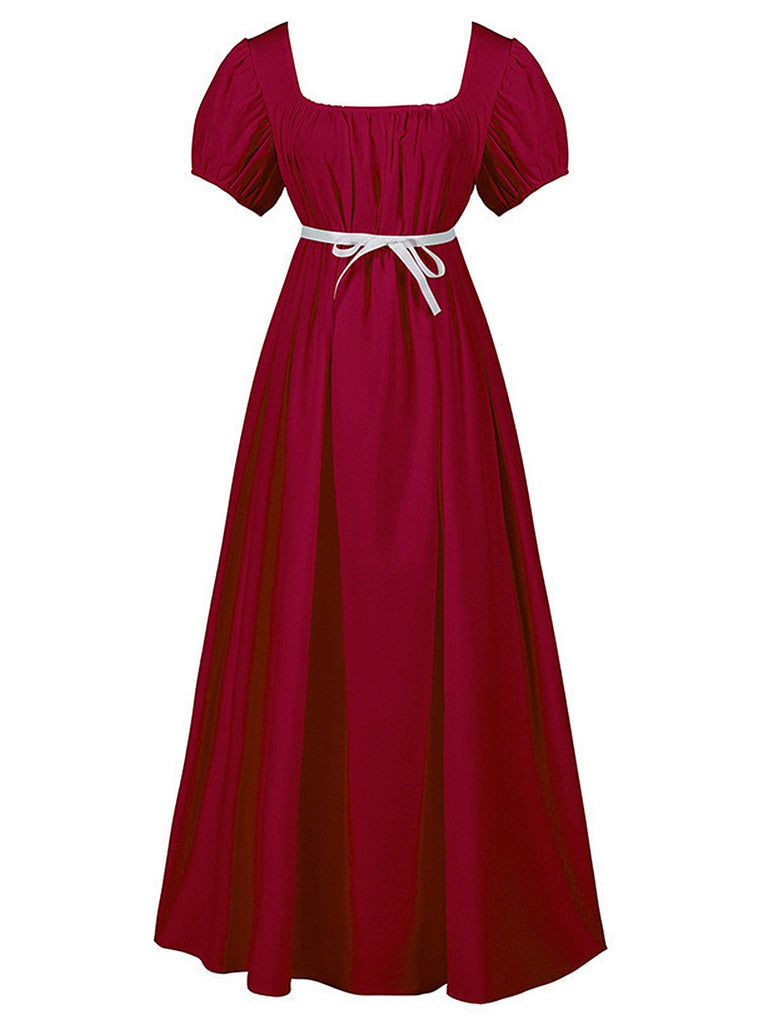 She slips into this 1930s Solid Square Neck Puff Sleeves Dress and suddenly it's a 1930s daydream