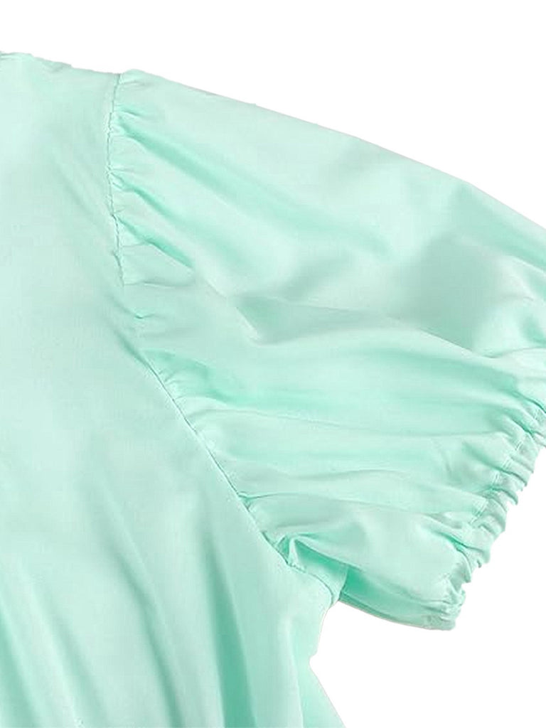 1930s Solid Square Neck Puff Sleeves Dress: where 1930s romance meets her modern spirit