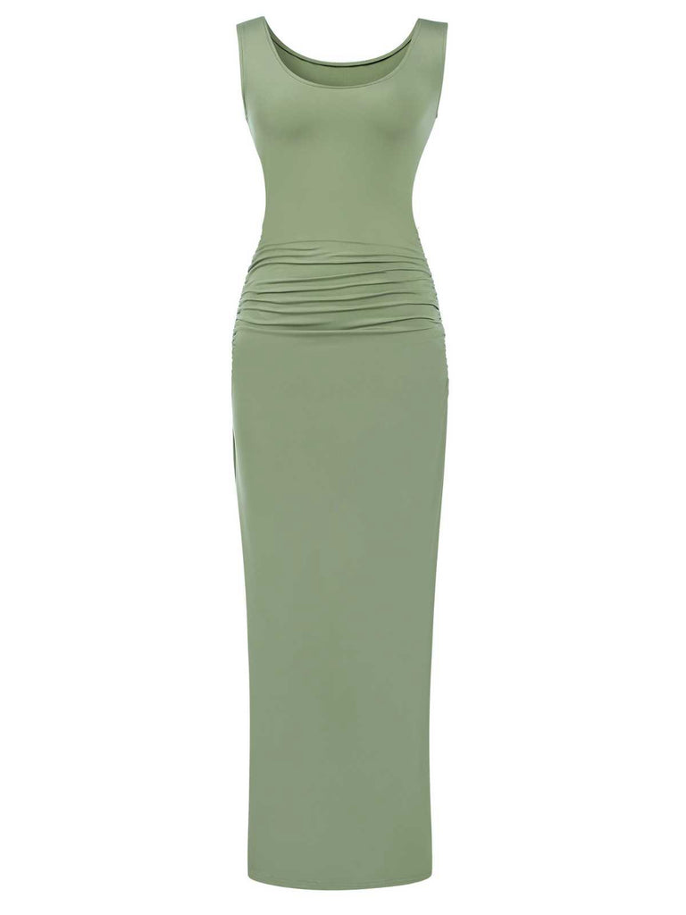 1930s Solid Square Neck Split Ruched Dress — a 1930s silhouette that turns sidewalks into runways