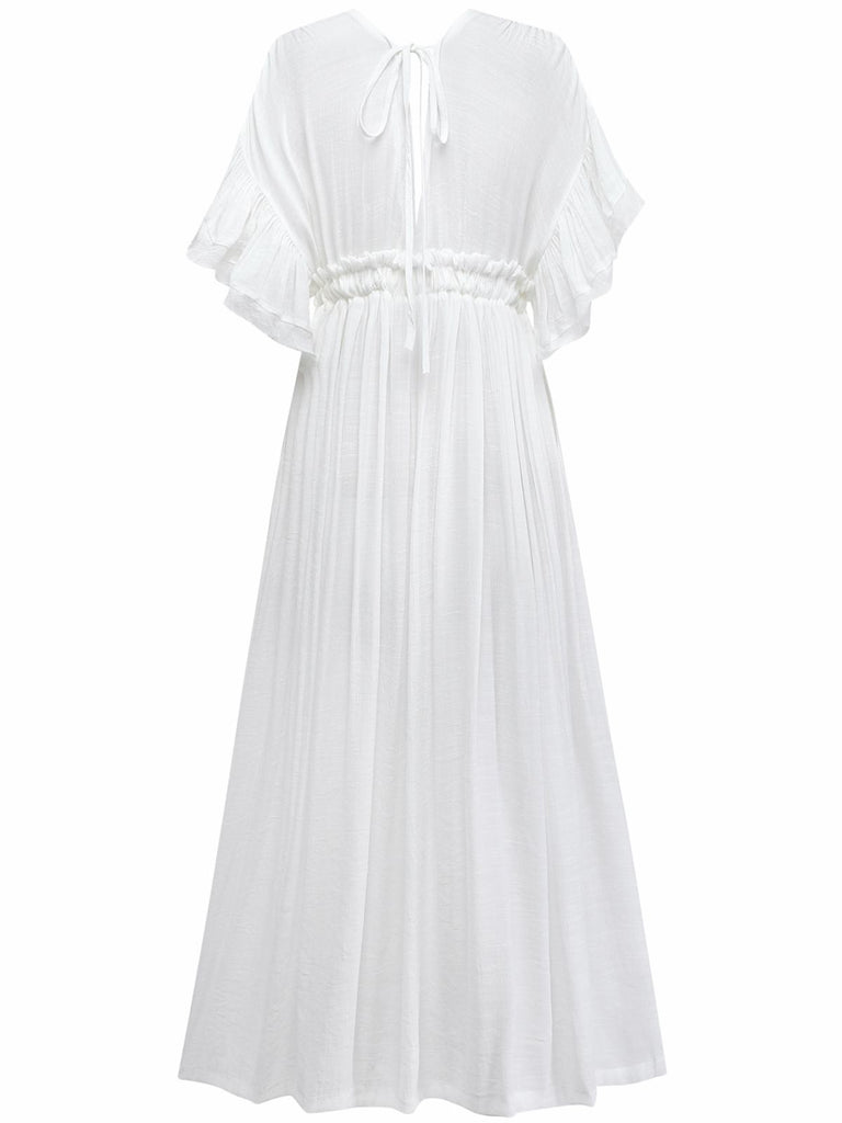 1930s Solid V-Neck Rayon Slub Beach Cover-Up - vintage fashion, retro style