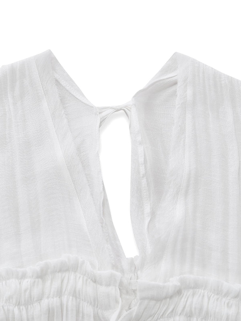 1930s Solid V-Neck Rayon Slub Beach Cover-Up - vintage fashion, retro style