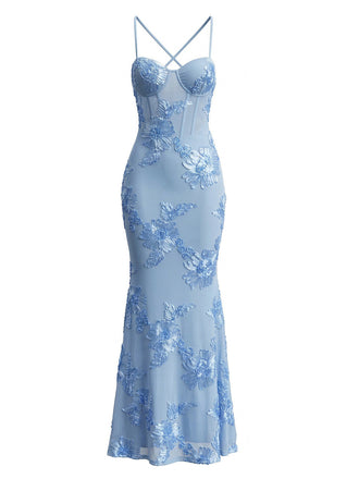 1930s Spaghetti Strap 3D Floral Maxi Mermaid Dress - vintage dress, retro fashion, elegant style for vintage lovers