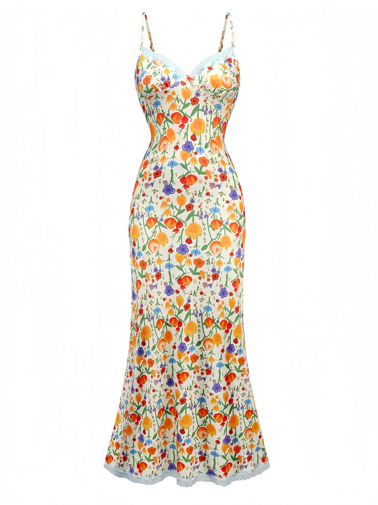 1930s Spaghetti Strap Floral Lace Backless Dress - vintage dress, retro fashion