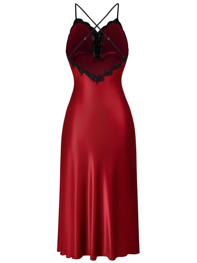 1930s Spaghetti Strap Lace Satin Nightdress - vintage dress, retro fashion