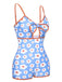 1930s Spaghetti Straps Cartoon Flowers Boxer Swimsuit: 1930s Riviera elegance, reimagined for her