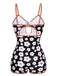 1930s Spaghetti Straps Cartoon Flowers Boxer Swimsuit: 1930s Riviera elegance, reimagined for her