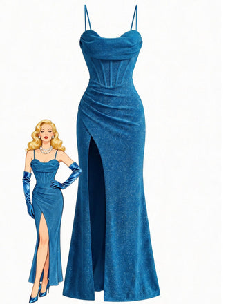 1930s Sparkle Cowl Neck Corset High Slit Mermaid Dress, vintage dress, retro fashion - vintage inspired fashion