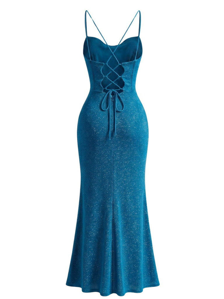1930s Sparkle Cowl Neck Corset High Slit Mermaid Dress, vintage dress, retro fashion - vintage inspired fashion