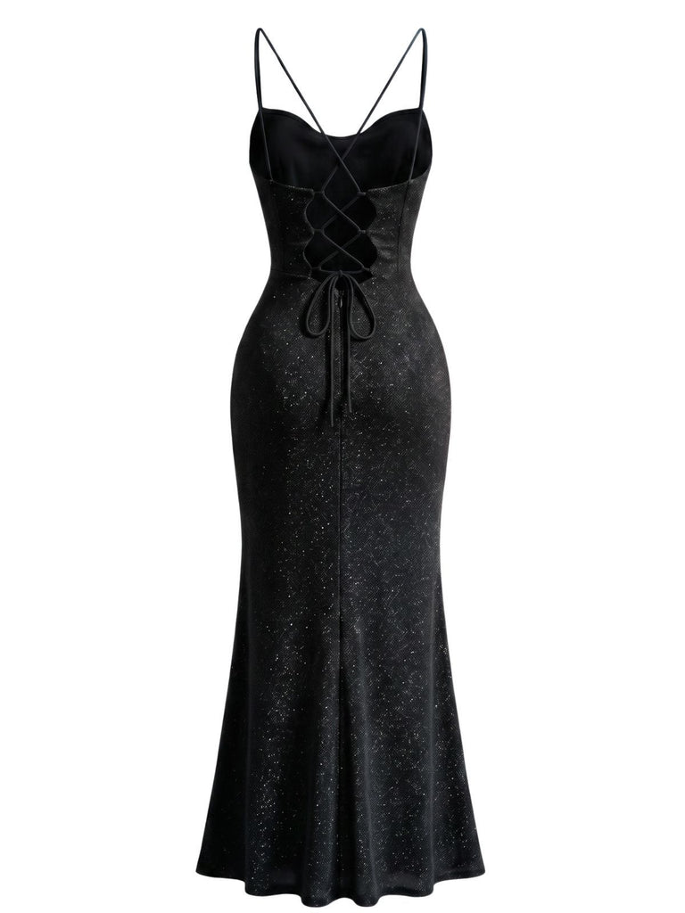 1930s Sparkle Cowl Neck Corset High Slit Mermaid Dress, vintage dress, retro fashion - vintage inspired fashion