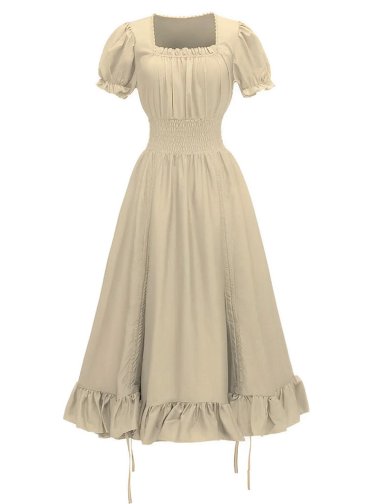 1930s Square Neck Wrinkles Puff Sleeves Dress — a 1930s silhouette that turns sidewalks into runways