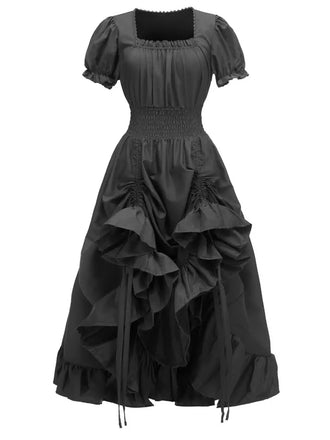 She slips into this 1930s Square Neck Wrinkles Puff Sleeves Dress and suddenly it's a 1930s daydream