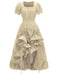 1930s Square Neck Wrinkles Puff Sleeves Dress: where 1930s romance meets her modern spirit