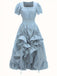 This 1930s Square Neck Wrinkles Puff Sleeves Dress wraps her in 1930s elegance, one twirl at a time