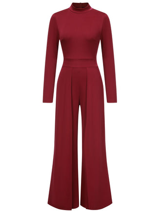 She finds her 1930s story in this 1930s Stand Collar Long Sleeve Wide Leg Jumpsuit