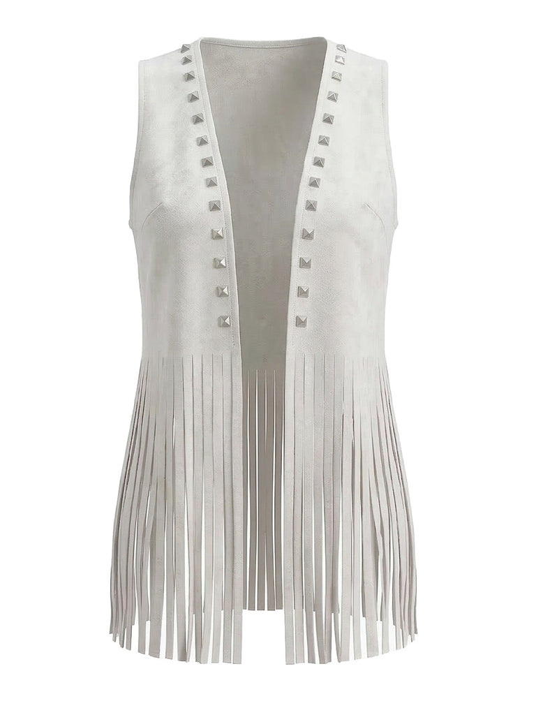 1930s Suede Studded Fringe Western Vest, vintage fashion, retro style - perfect for women who love vintage and retro fashion