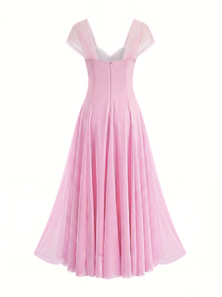 1930s Sweetheart Neck Cap Sleeve Mesh Fishbone Dress, vintage dress, retro fashion, women, elegant